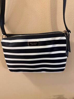 kate spade New York Black & White Striped nylon Crossbody Bag